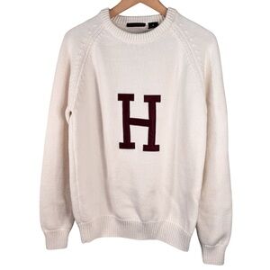 Harvard Traditional Applique H Sweater Unisex Medium Cream Ivory Knit Pullover